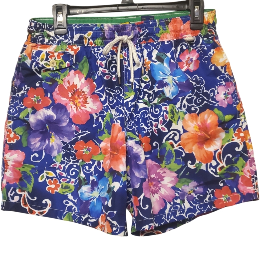 🔥RALPH LAUREN Multicolored Floral Tropical Drawstring Swim‎ Trunks / Shorts L